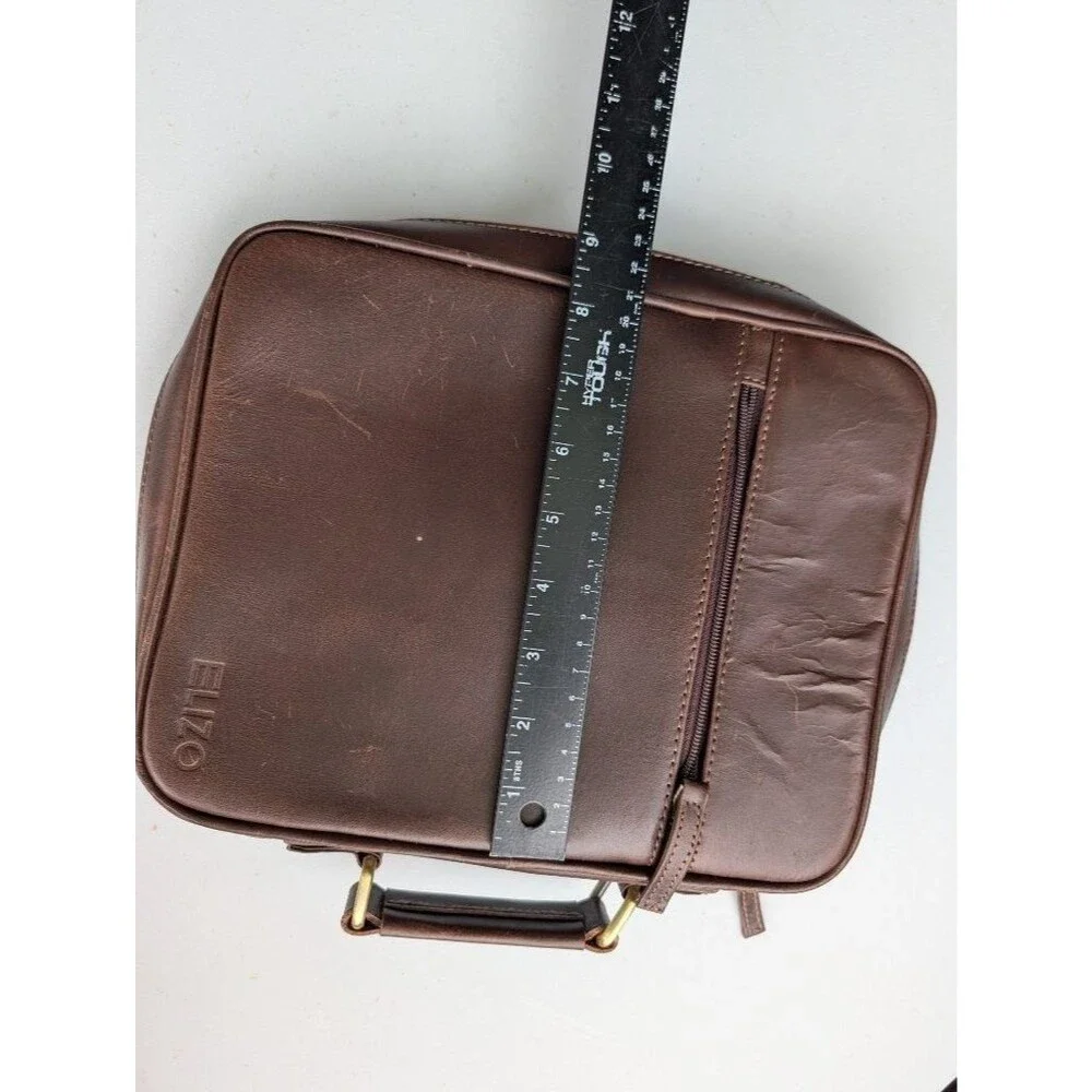 ELIZO Brown Leather Zip-Around Organizer Briefcase Bag 10x8 Genuine exterior Top